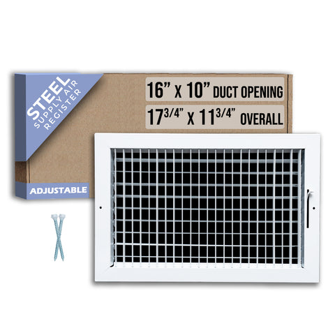 16 x 10-inch White Steel adjustable supply register, packaging