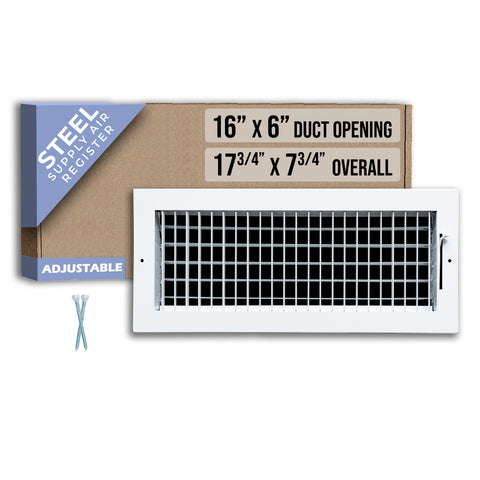 16 x 6-inch White Steel adjustable supply register, packaging