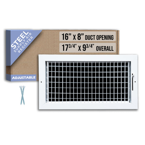 16 x 8-inch White Steel adjustable supply register, packaging