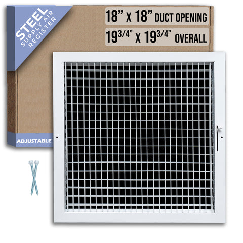 18 x 18-inch White Steel adjustable supply register, packaging