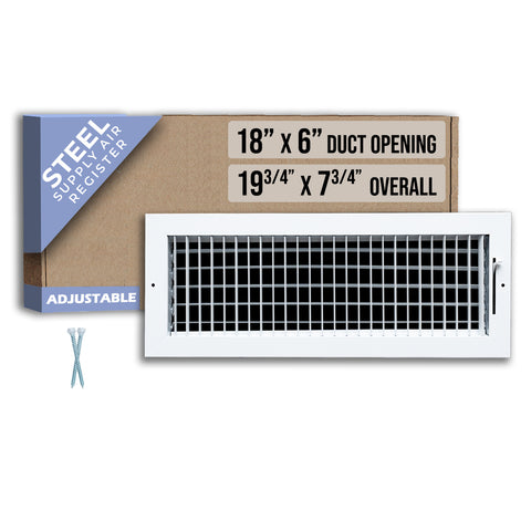 18 x 6-inch White Steel adjustable supply register, packaging