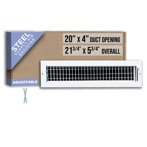 20 x 4-inch White Steel adjustable supply register, packaging