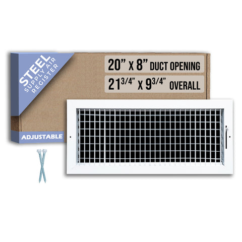 20 x 8-inch White Steel adjustable supply register, packaging