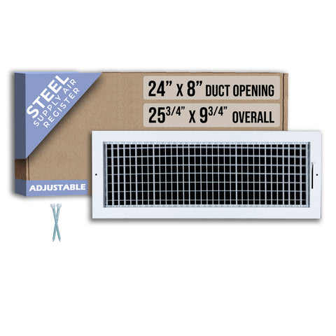 24 x 8-inch White Steel adjustable supply register, packaging