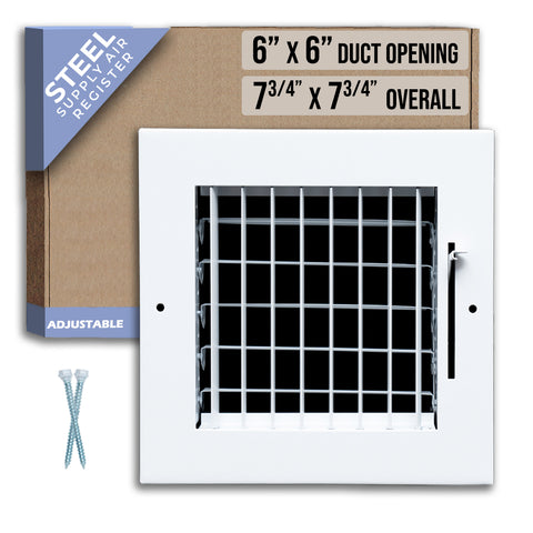 6 x 6-inch White Steel adjustable supply register, packaging