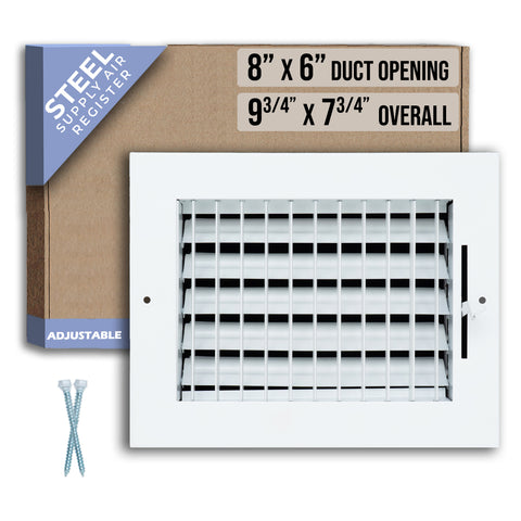 8 x 6-inch White Steel adjustable supply register, packaging