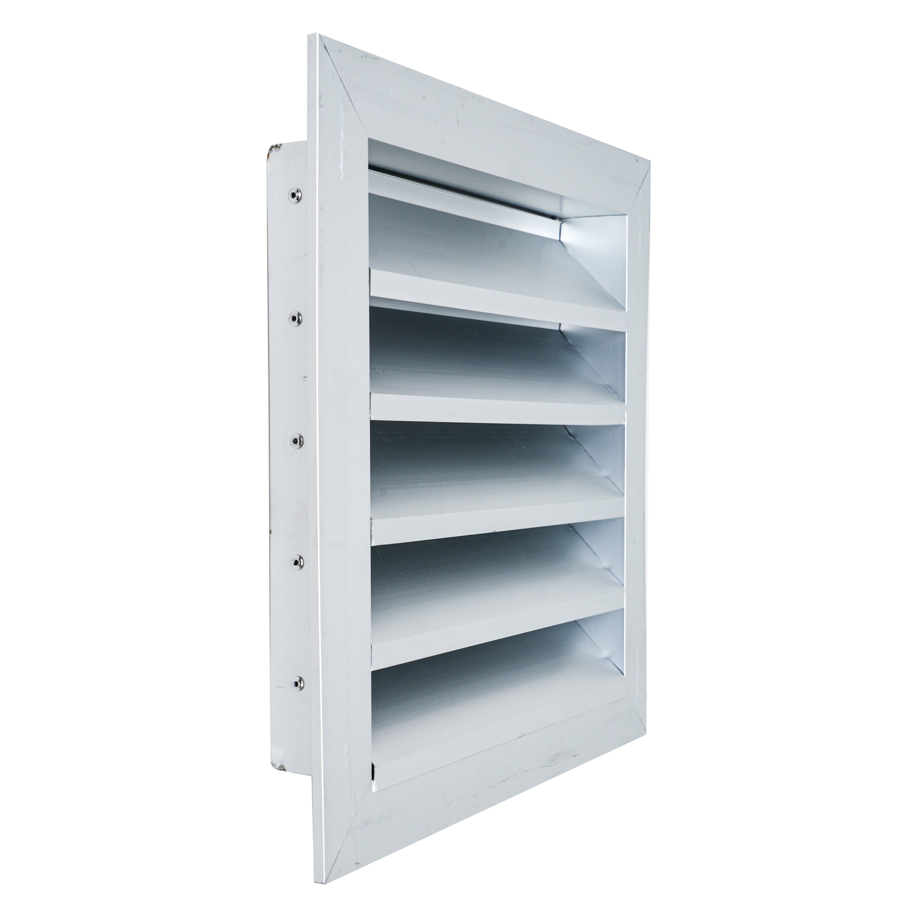 10 x 10-inch unpainted aluminum exterior gable vent, side view