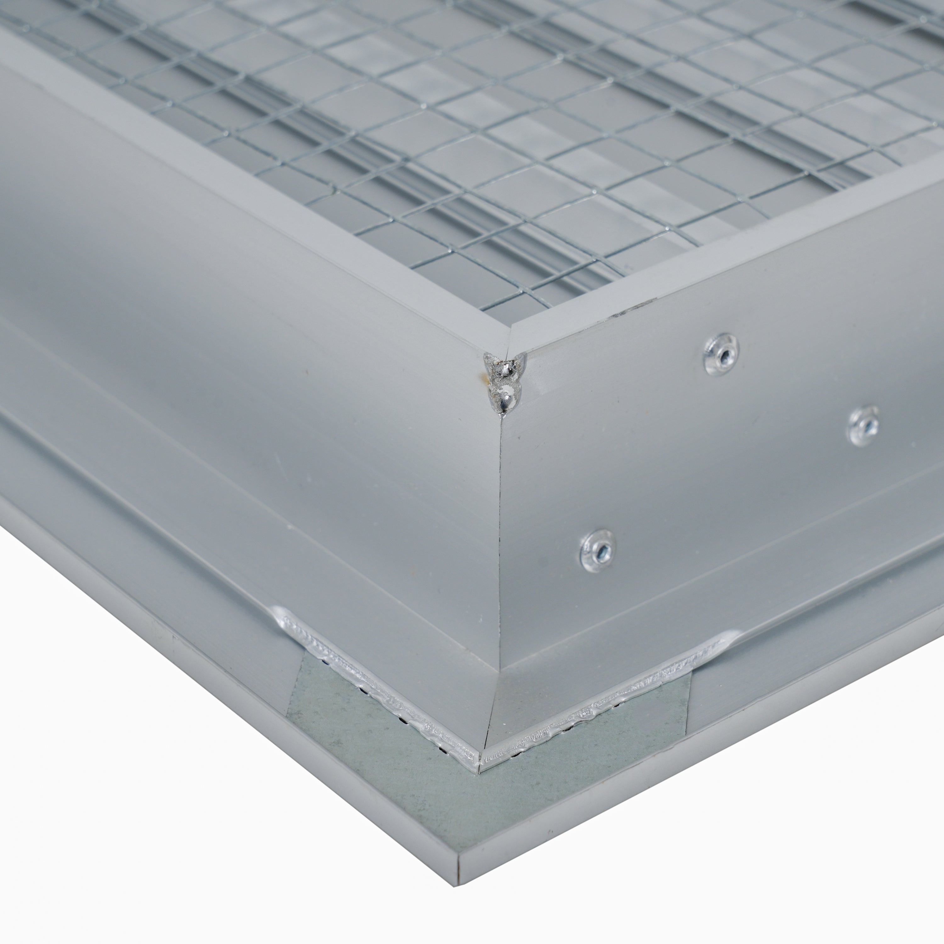 10 x 10-inch unpainted aluminum exterior gable vent, frame corner detail 2