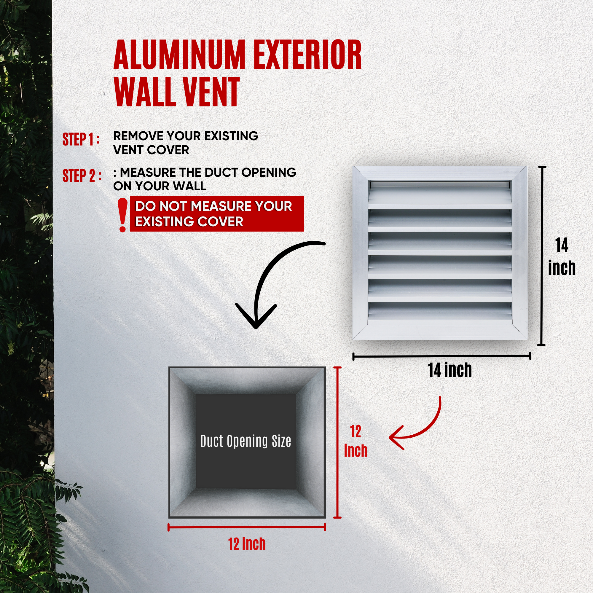 12 x 12-inch unpainted aluminum exterior gable vent, dimensions