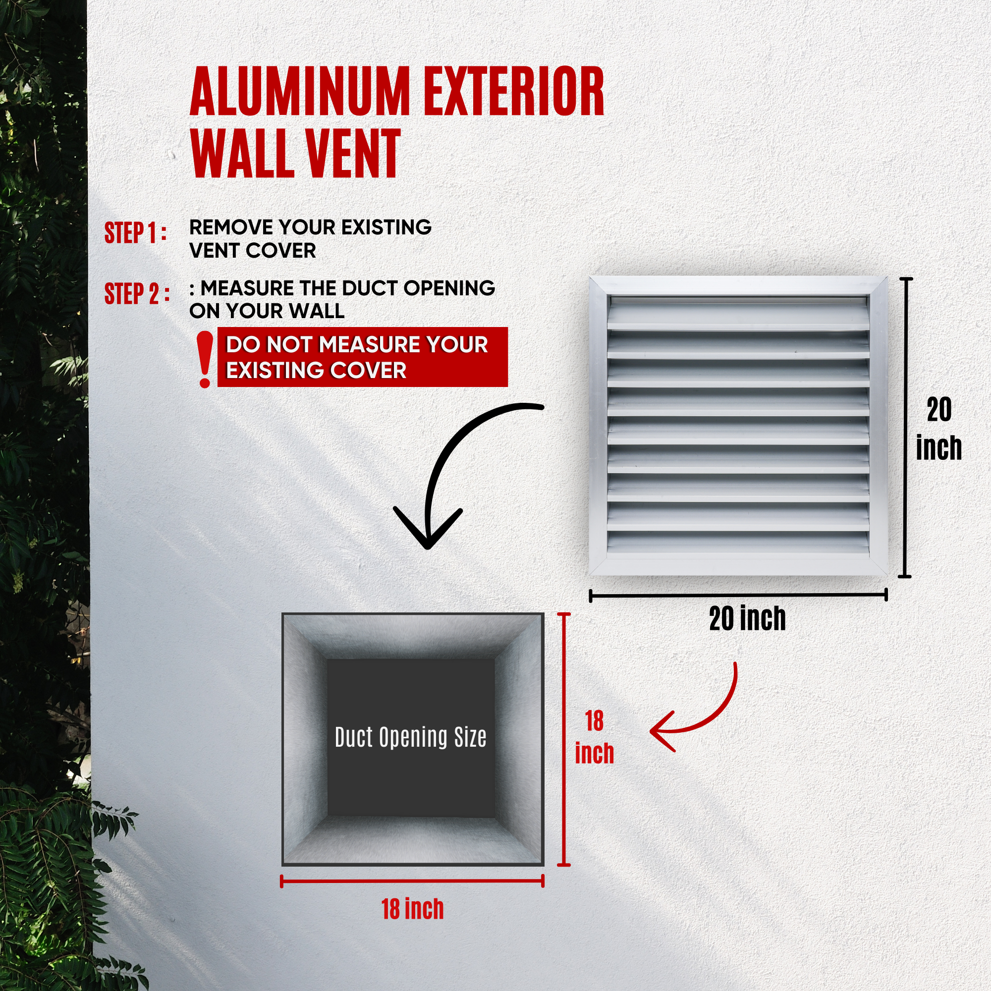 18 x 18-inch unpainted aluminum exterior gable vent, dimensions
