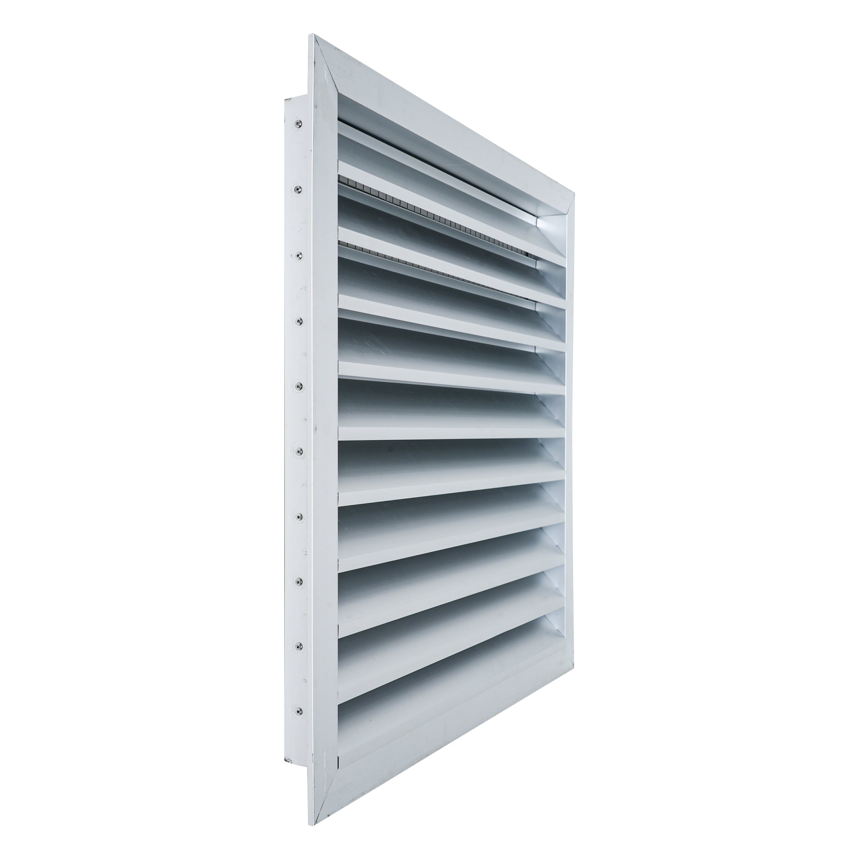 20 x 20-inch unpainted aluminum exterior gable vent, side view