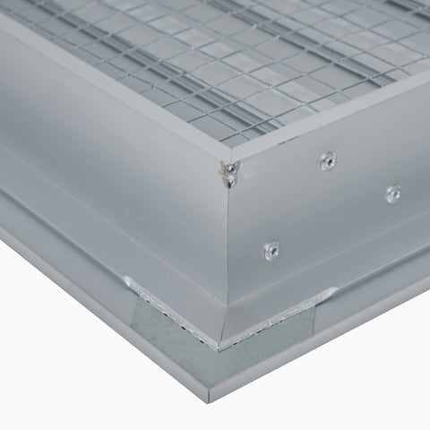 20 x 20-inch unpainted aluminum exterior gable vent, frame corner detail 2
