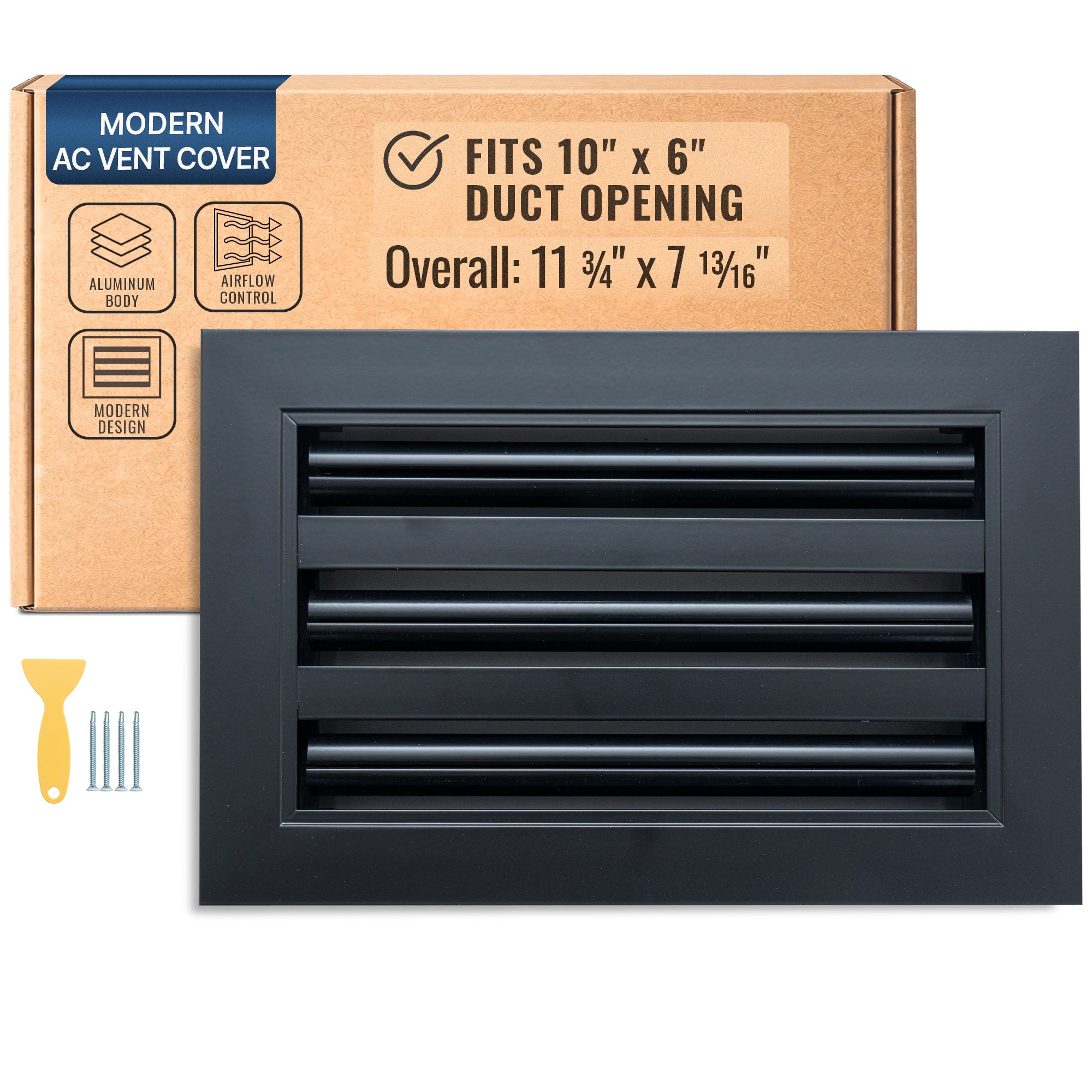 10 x 6-inch Black Aluminum linear slot diffuser, packaging