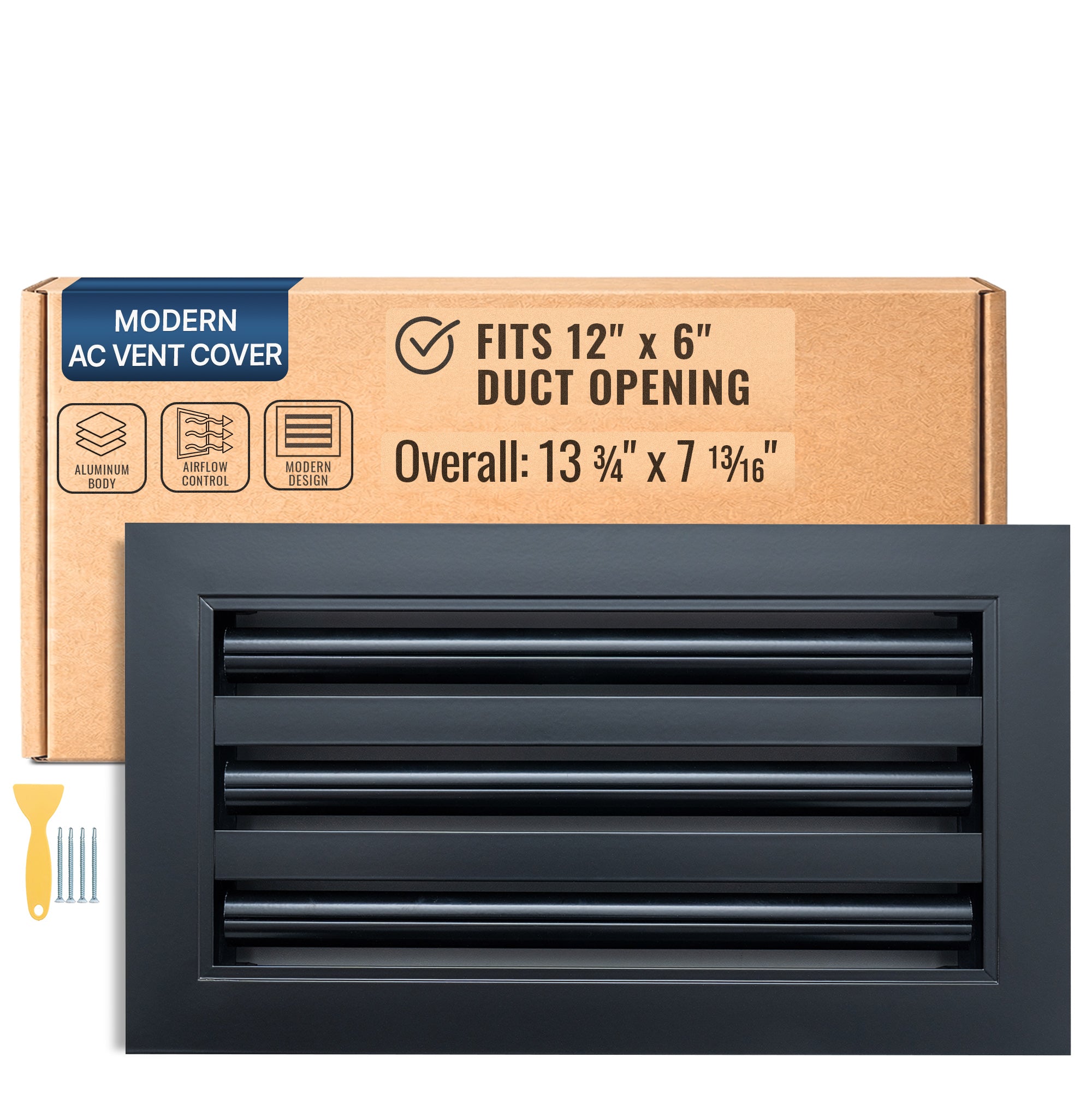 12 x 6-inch Black Aluminum linear slot diffuser, packaging