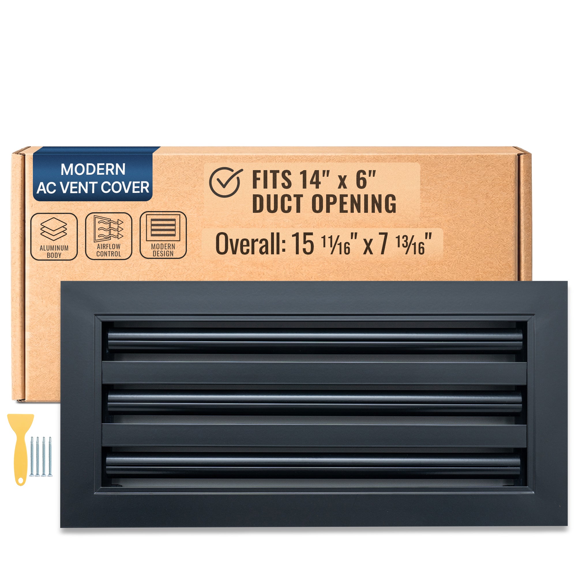 14 x 6-inch Black Aluminum linear slot diffuser, packaging