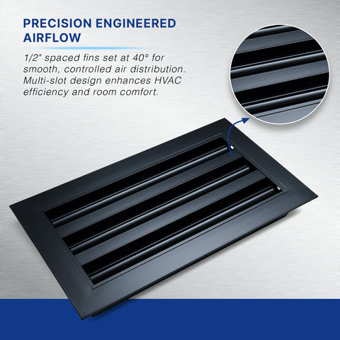 8 x 4-inch Black Aluminum linear slot diffuser, airflow detail
