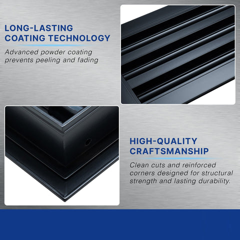 8 x 4-inch Black Aluminum linear slot diffuser, frame corner detail