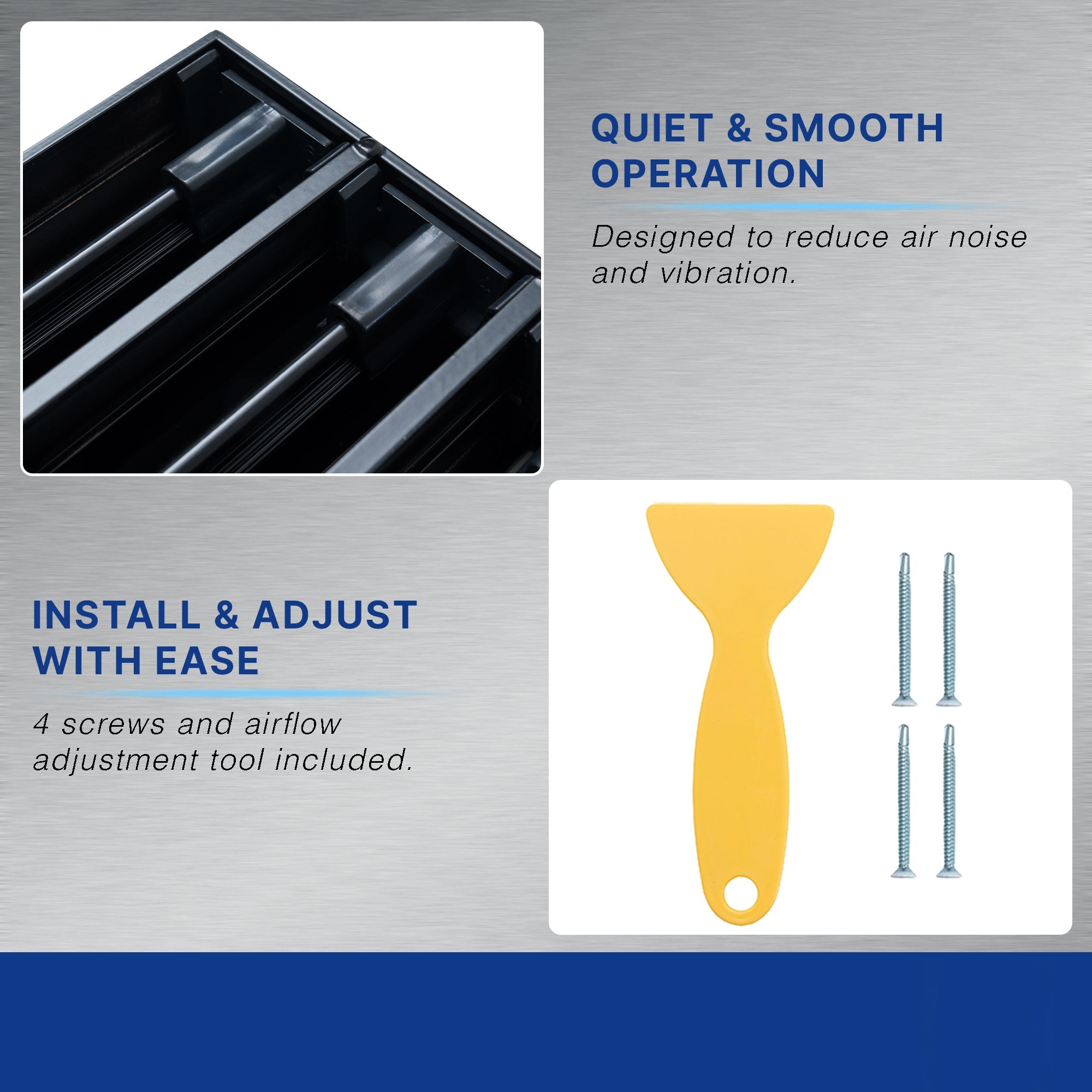 8 x 4-inch Black Aluminum linear slot diffuser, mounting screw detail