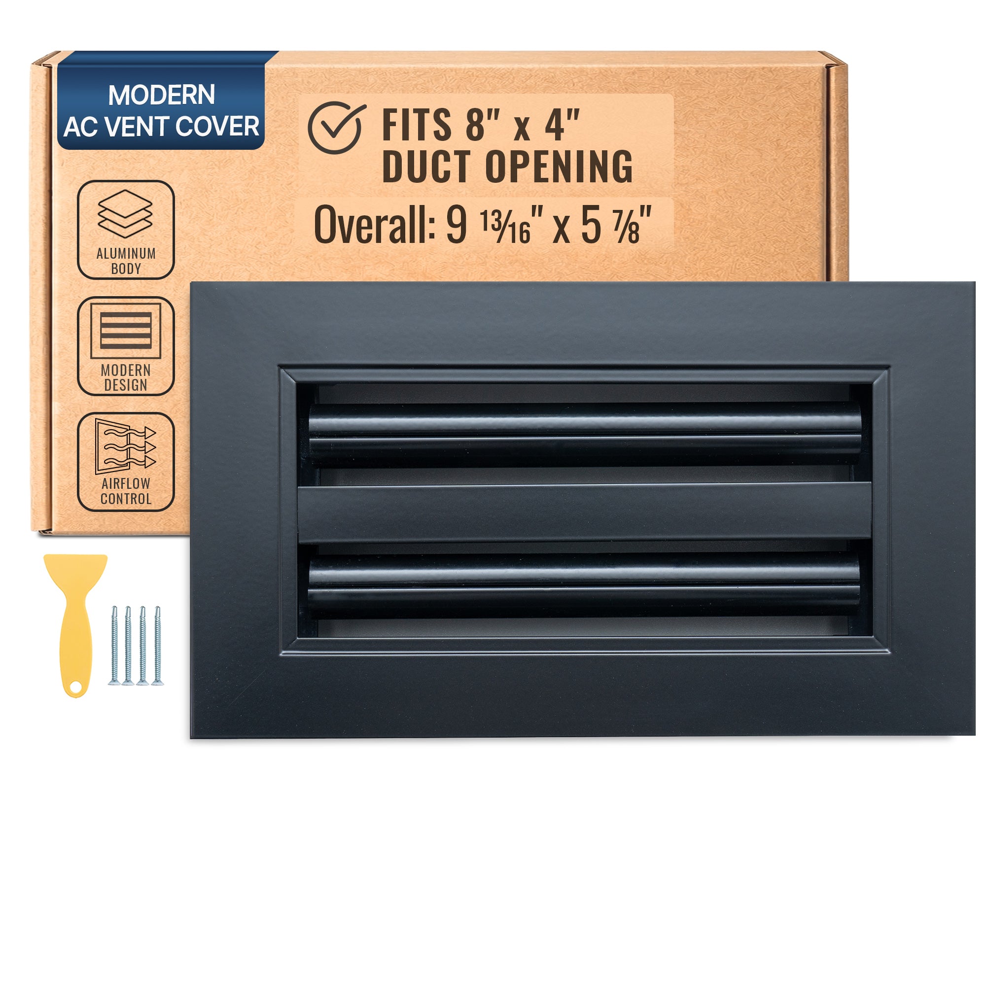 8 x 4-inch Black Aluminum linear slot diffuser, packaging