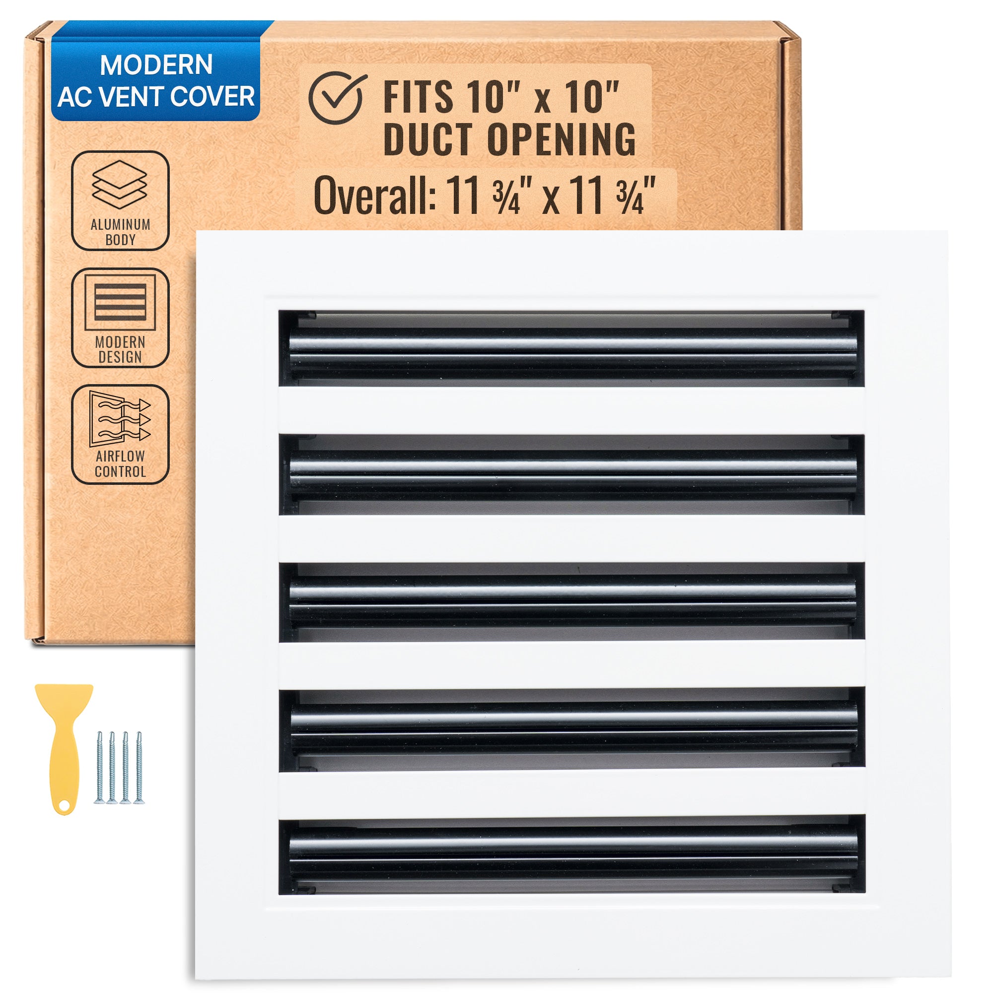 10 x 10-inch White Aluminum linear slot diffuser, packaging