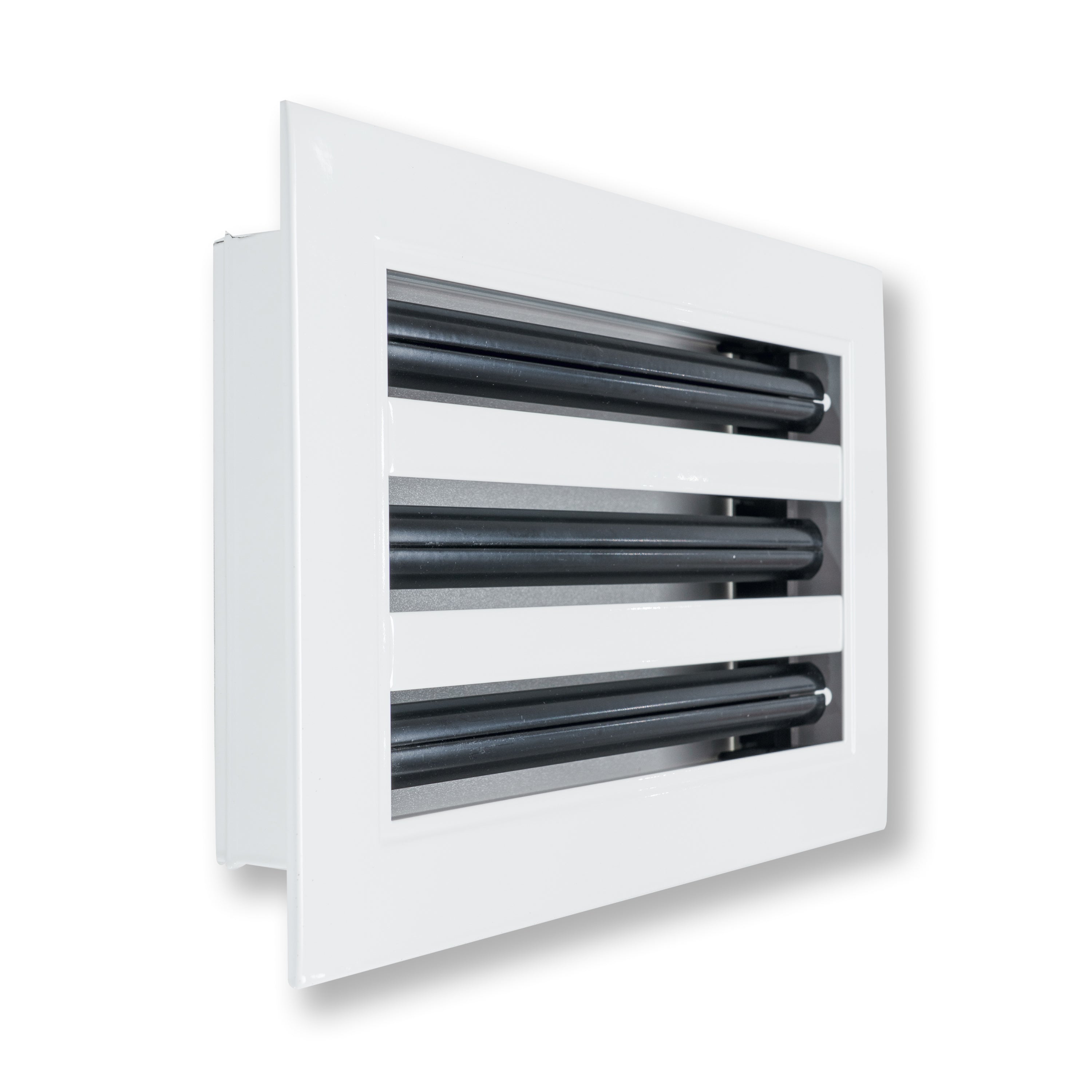 10 x 6-inch White Aluminum linear slot diffuser, angled view