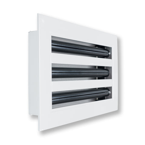 10 x 6-inch White Aluminum linear slot diffuser, angled view