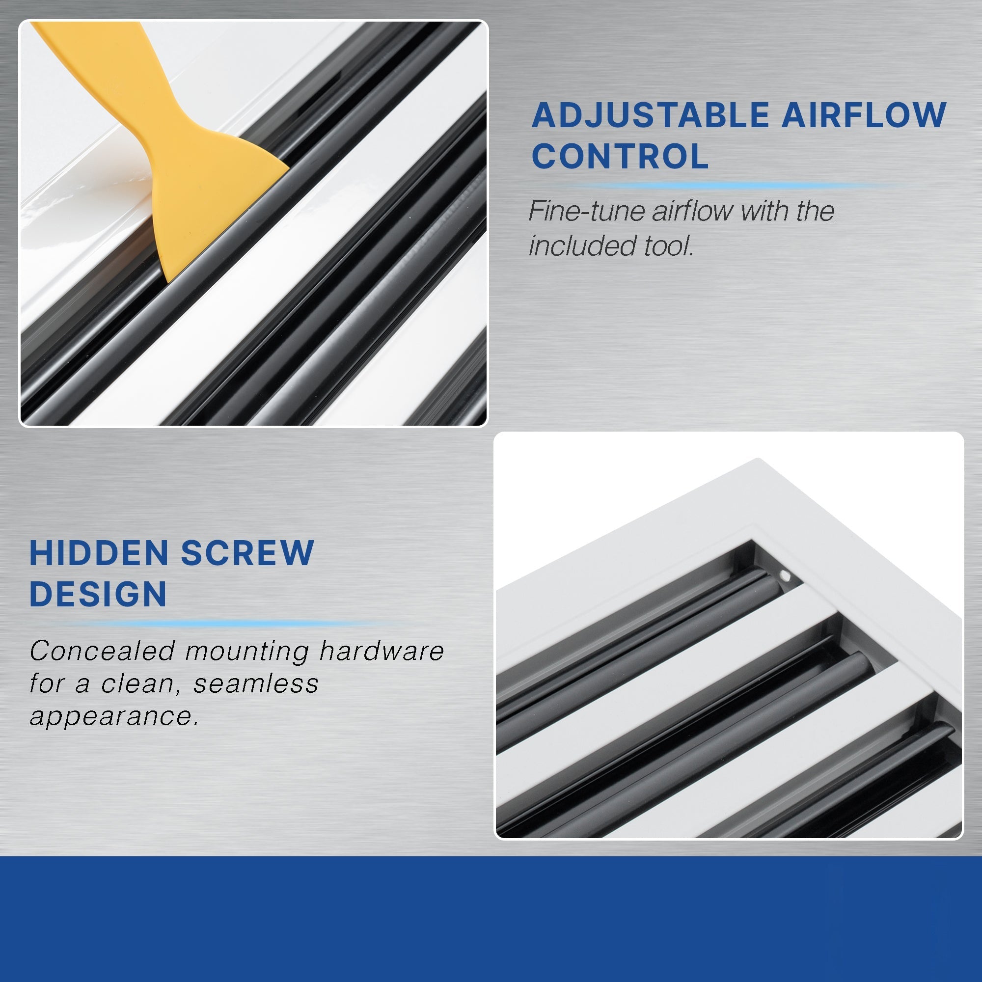 10 x 8-inch White Aluminum linear slot diffuser, damper mechanism detail