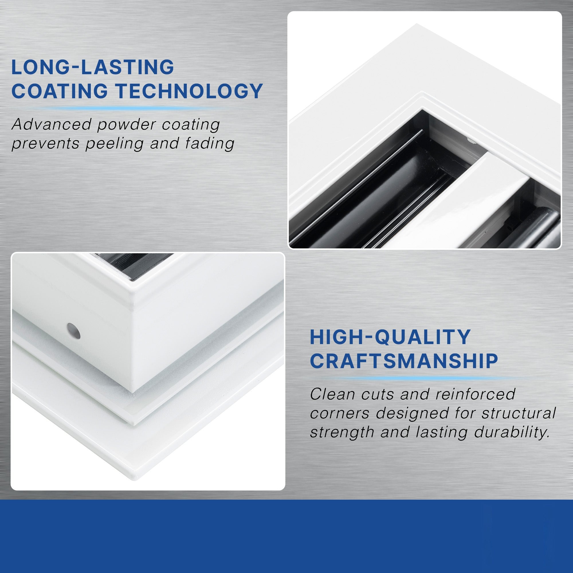 12 x 2-inch White Aluminum linear slot diffuser, frame corner detail