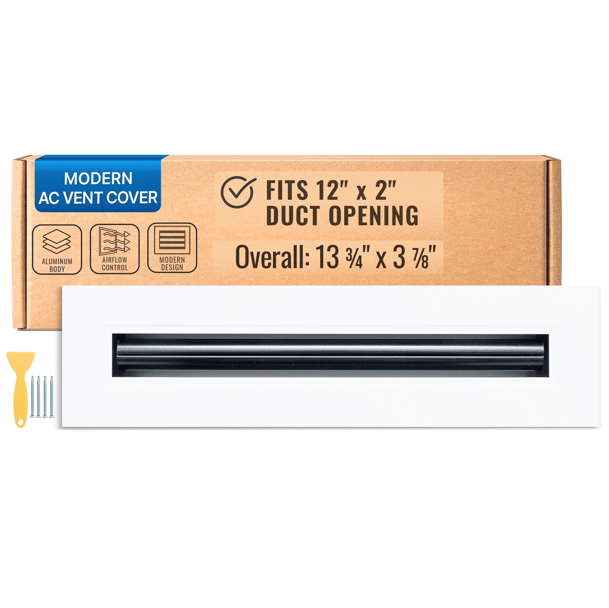 12 x 2-inch White Aluminum linear slot diffuser, packaging