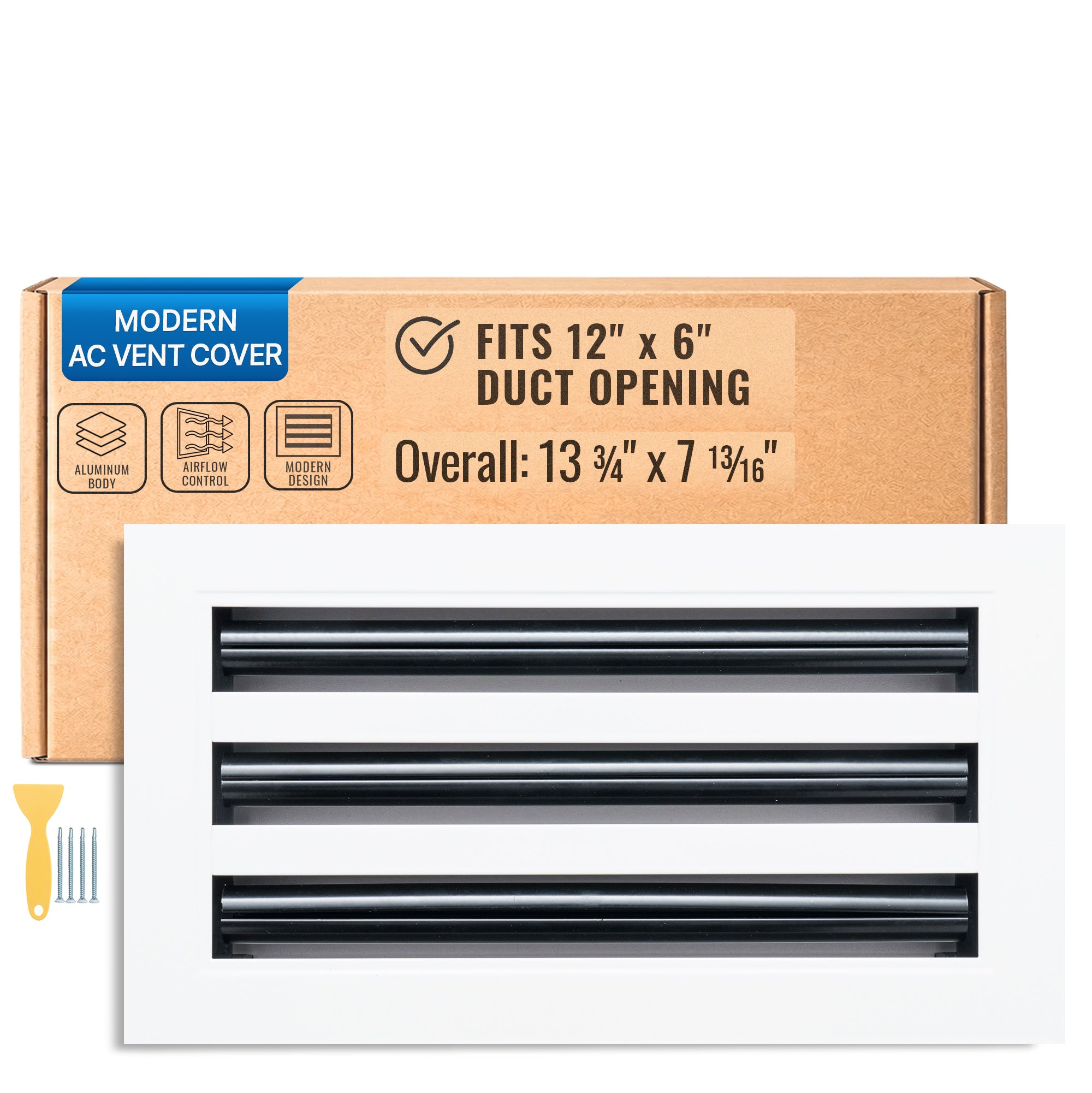 12 x 6-inch White Aluminum linear slot diffuser, packaging