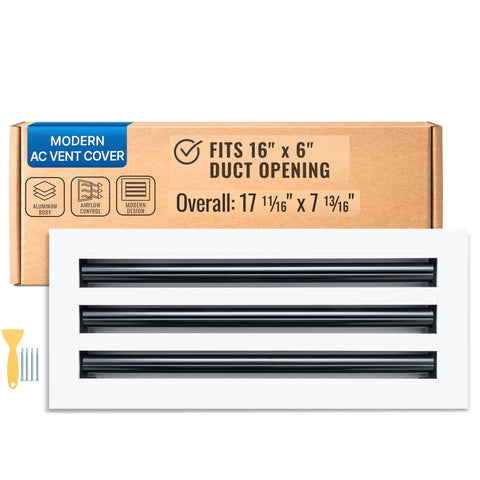 16 x 6-inch White Aluminum linear slot diffuser, packaging