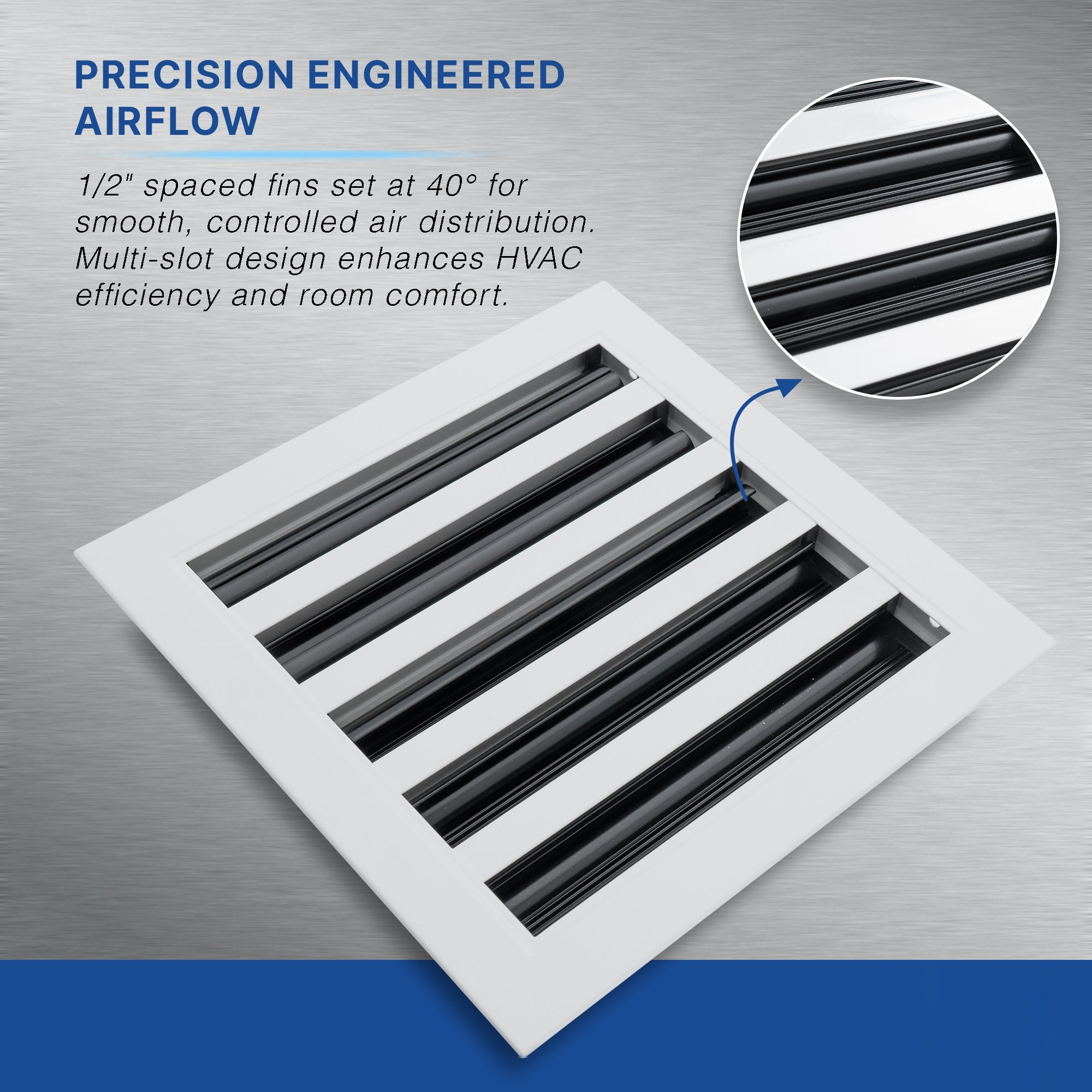 18 x 6-inch White Aluminum linear slot diffuser, airflow detail
