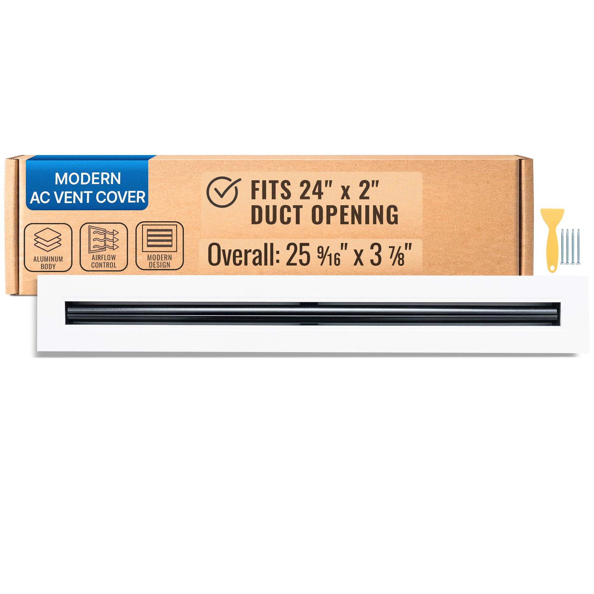 24 x 2-inch White Aluminum linear slot diffuser, packaging