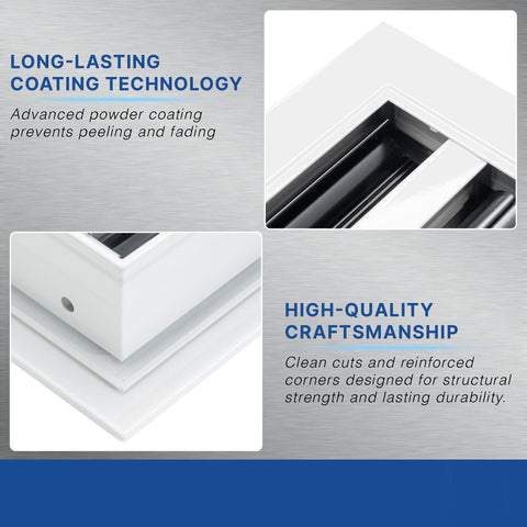 8 x 4-inch White Aluminum linear slot diffuser, frame corner detail