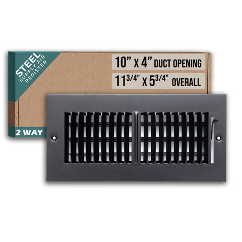 Fits 10x4 Duct Opening 2 Way Steel Air Supply Diffuser by Handua | Register Vent Cover Grill for Sidewall and Ceiling | Black | Outer Dimensions: 11.75" X 5.75"