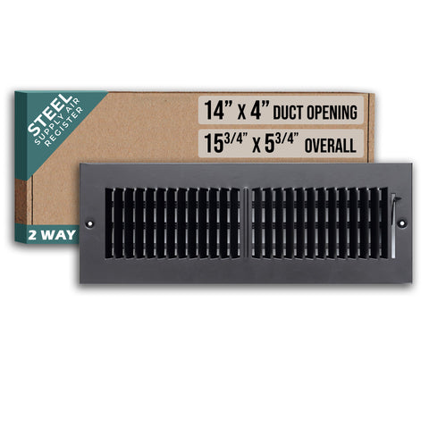 Fits 14x4 Duct Opening 2 WAY Steel Air Supply Diffuser by Handua | Register Vent Cover Grill for Sidewall and Ceiling | Black | Outer Dimensions: 15.75" X 5.75"