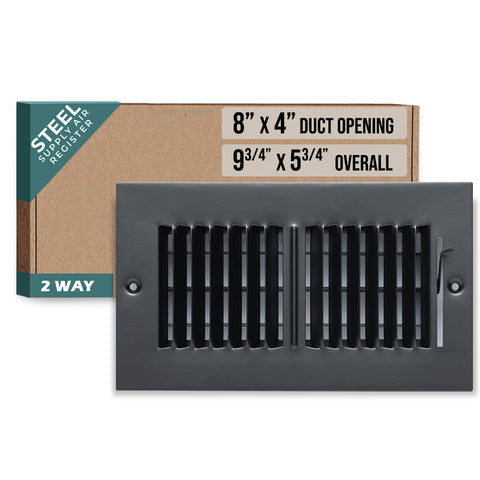8 x 4-inch Black Steel flat stamped supply register, packaging