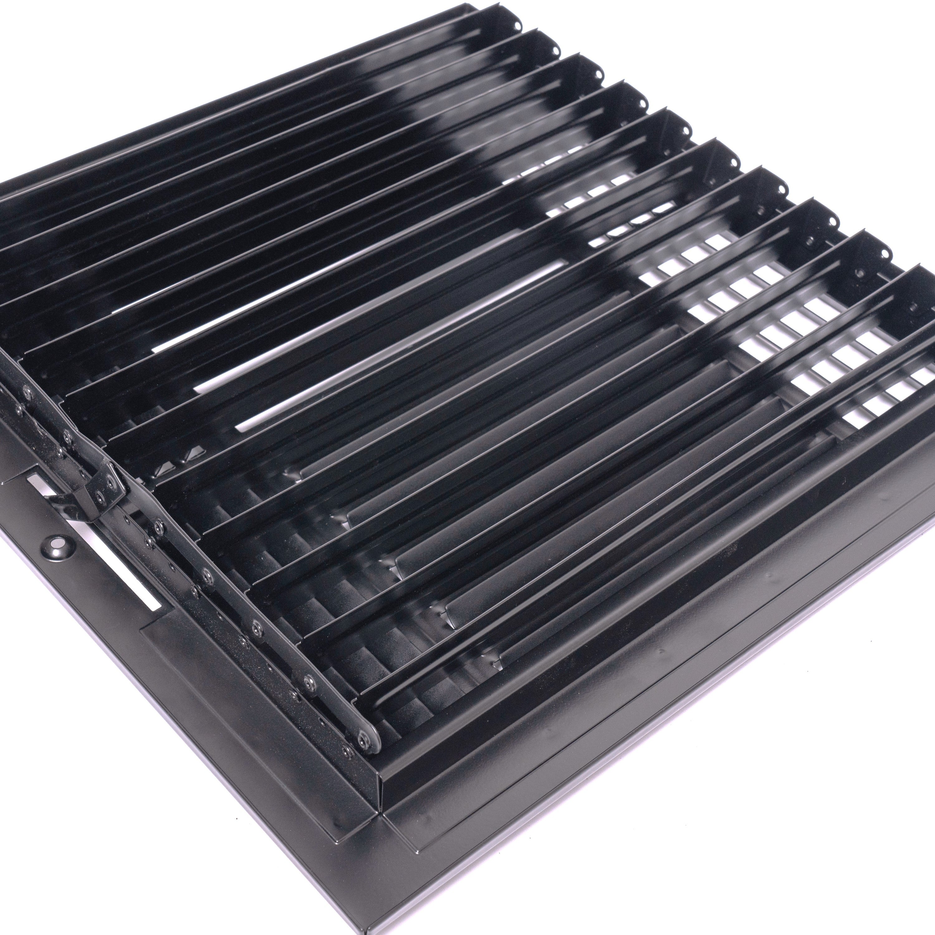 10 x 4-inch Black Steel flat stamped supply register, damper mechanism detail