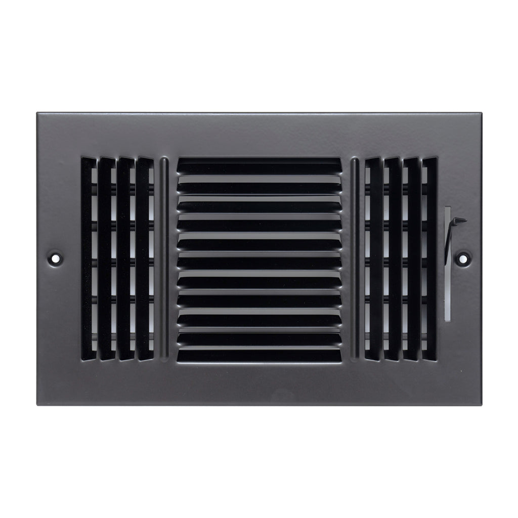 Fits 10x6 Duct Opening 3 Way Steel Air Supply Diffuser | Register Vent Cover Grill for Sidewall and Ceiling | Black | Outer Dimensions: 11.75" X 7.75"
