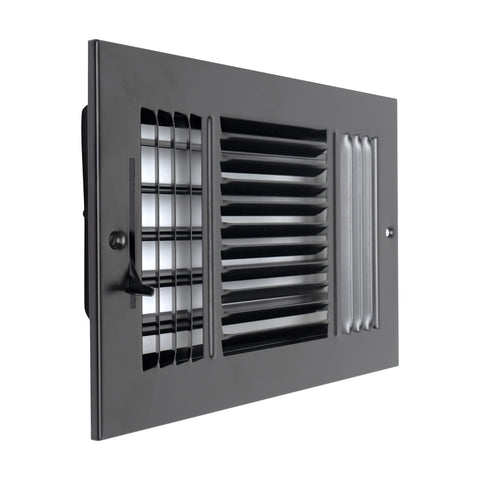 Fits 10x6 Duct Opening 3 Way Steel Air Supply Diffuser by Handua | Register Vent Cover Grill for Sidewall and Ceiling | Black | Outer Dimensions: 11.75" X 7.75"