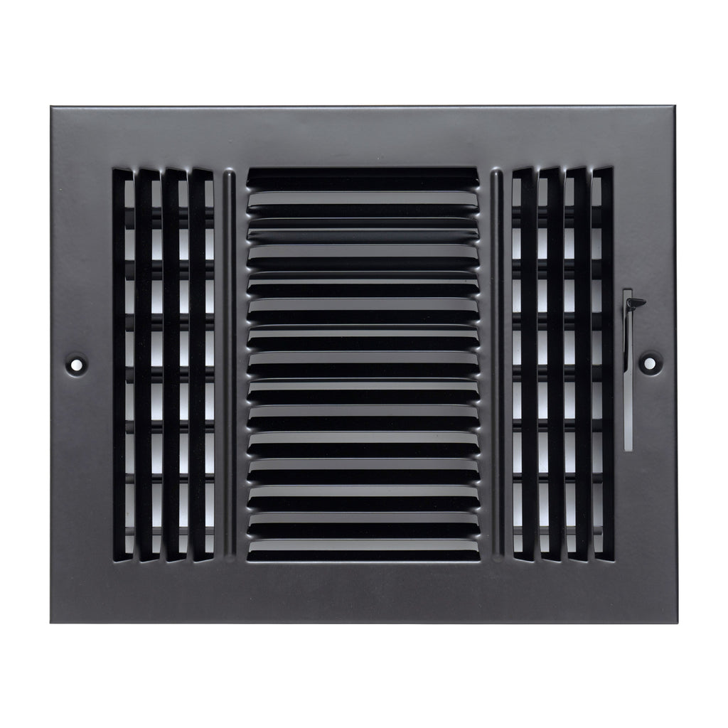 Fits 10x8 Duct Opening 3 Way Steel Air Supply Diffuser | Register Vent Cover Grill for Sidewall and Ceiling | Black | Outer Dimensions: 11.75" X 9.75"