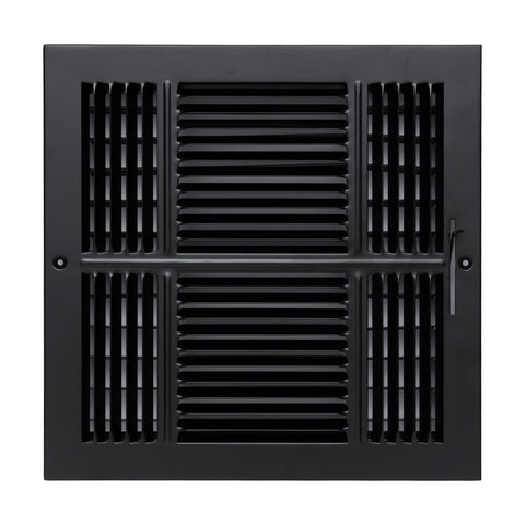 Fits 12x12 Duct Opening 3 Way Steel Air Supply Diffuser | Register Vent Cover Grille for Sidewall and Ceiling | Black | Outer Dimensions: 13.75" X 13.75"
