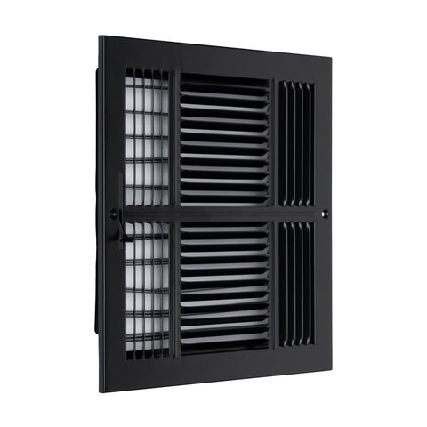 Fits 12x12 Duct Opening 3 Way Steel Air Supply Diffuser | Register Vent Cover Grille for Sidewall and Ceiling | Black | Outer Dimensions: 13.75" X 13.75"