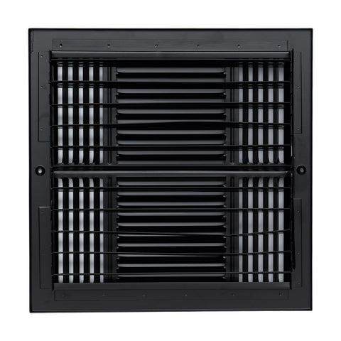 Fits 12x12 Duct Opening 3 Way Steel Air Supply Diffuser | Register Vent Cover Grille for Sidewall and Ceiling | Black | Outer Dimensions: 13.75" X 13.75"