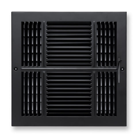 Fits 12x12 Duct Opening 3 Way Steel Air Supply Diffuser | Register Vent Cover Grille for Sidewall and Ceiling | Black | Outer Dimensions: 13.75" X 13.75"