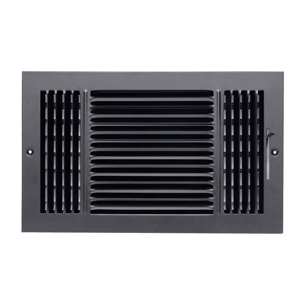 Fits 14x8 Duct Opening 3 Way Steel Air Supply Diffuser | Register Vent Cover Grill for Sidewall and Ceiling | Black | Outer Dimensions: 15.75" X 9.75"