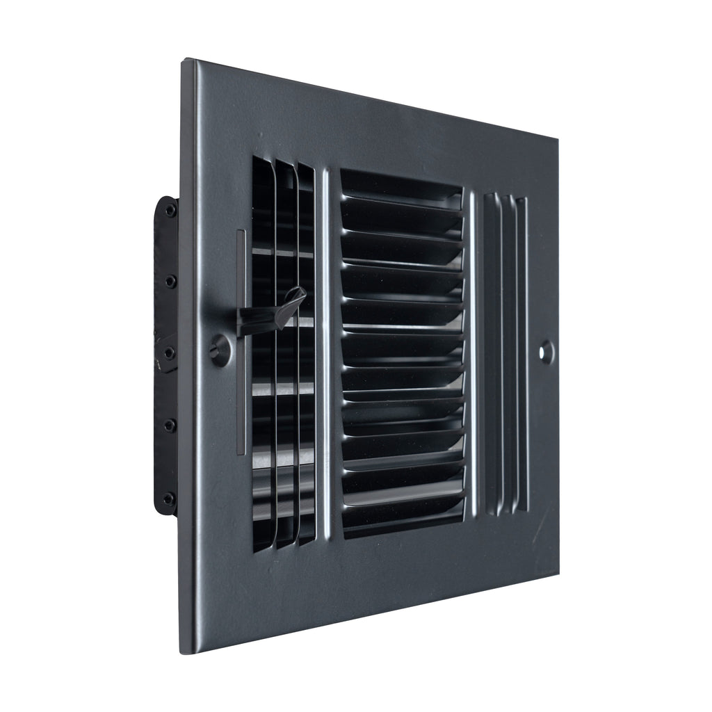 Fits 8x6 Duct Opening 3 WAY Steel Air Supply Diffuser | Register Vent Cover Grille for Sidewall and Ceiling | Black | Outer Dimensions: 9.75" X 7.75"