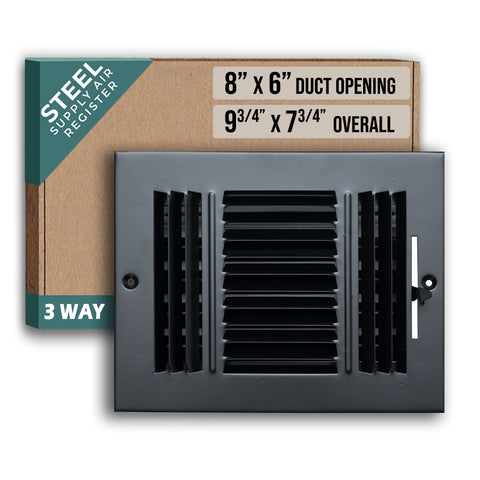 8 x 6-inch Black Steel flat stamped supply register, packaging
