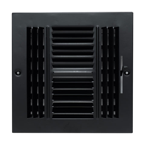 Fits 8x8 Duct Opening 4 Way Steel Air Supply Diffuser | Register Vent Cover Grille for Sidewall and Ceiling | Black | Outer Dimensions: 9.75" X 9.75"