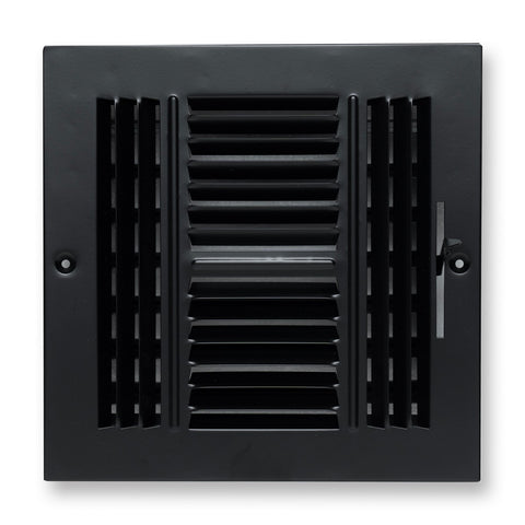 Fits 8x8 Duct Opening 4 Way Steel Air Supply Diffuser | Register Vent Cover Grille for Sidewall and Ceiling | Black | Outer Dimensions: 9.75" X 9.75"